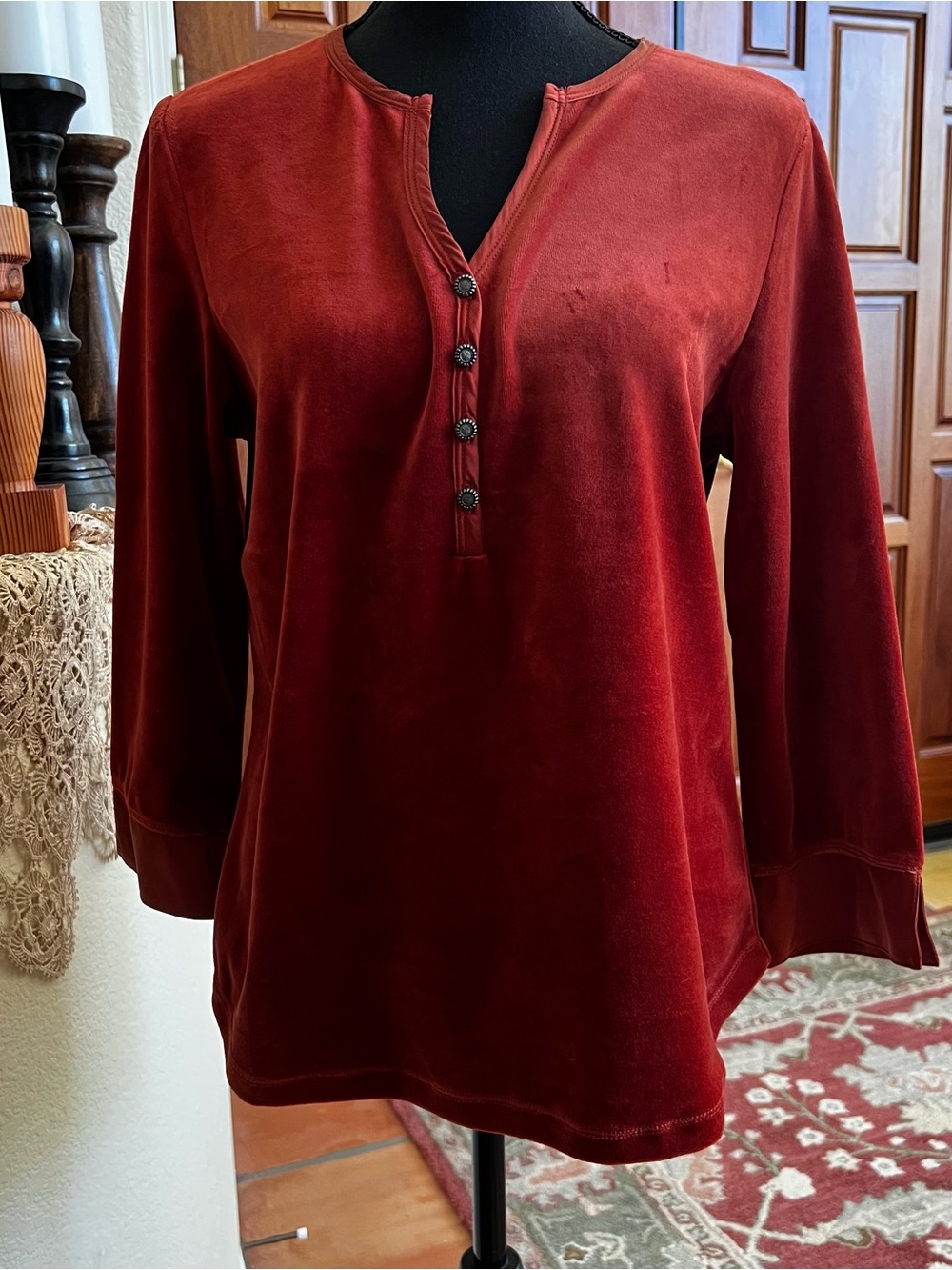 The Territory Ahead Cotton Poly Blend Pull-over Sweater in Coral-Rust Size Med